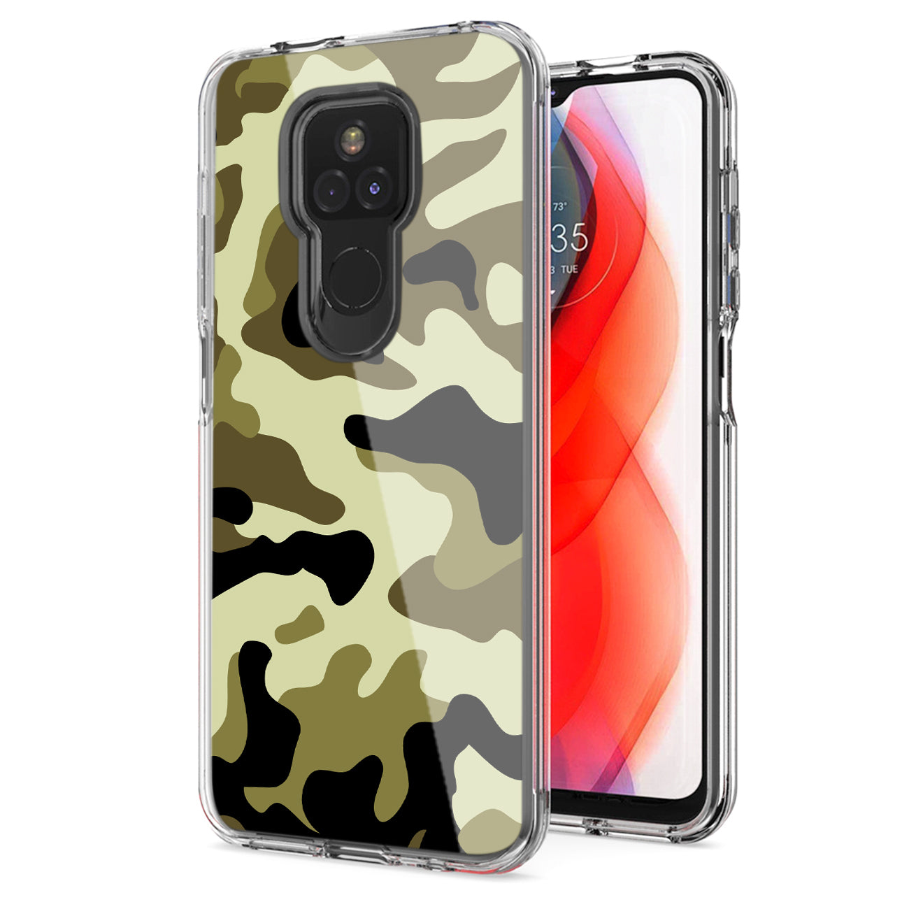 Camouflage Dual Layer Hybrid Hard Plastic and Soft TPU Rubber Case Cover for MOTOROLA G PLAY In Green